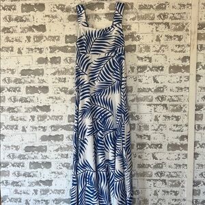 Vince Camuto Blue and White Leaf Print Dress